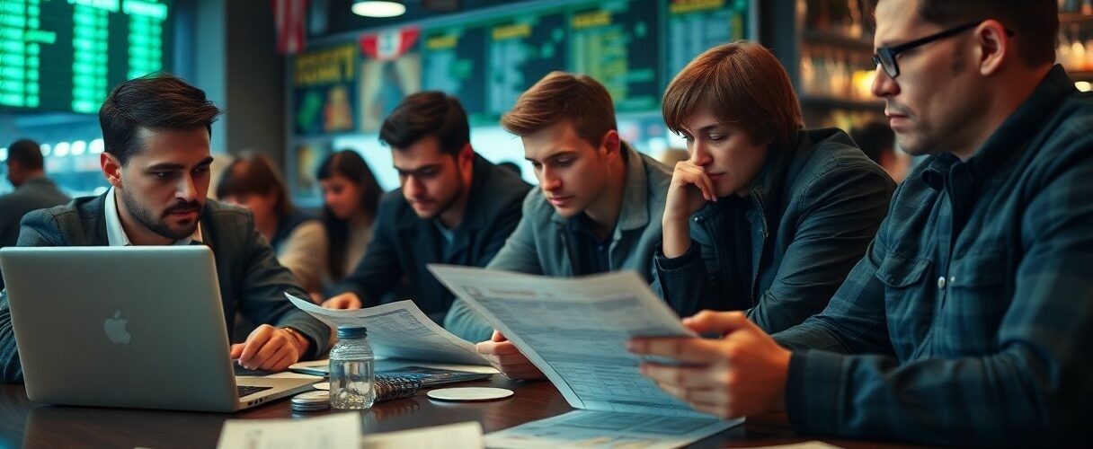 Groupe travaillant sur ordinateur et documents.